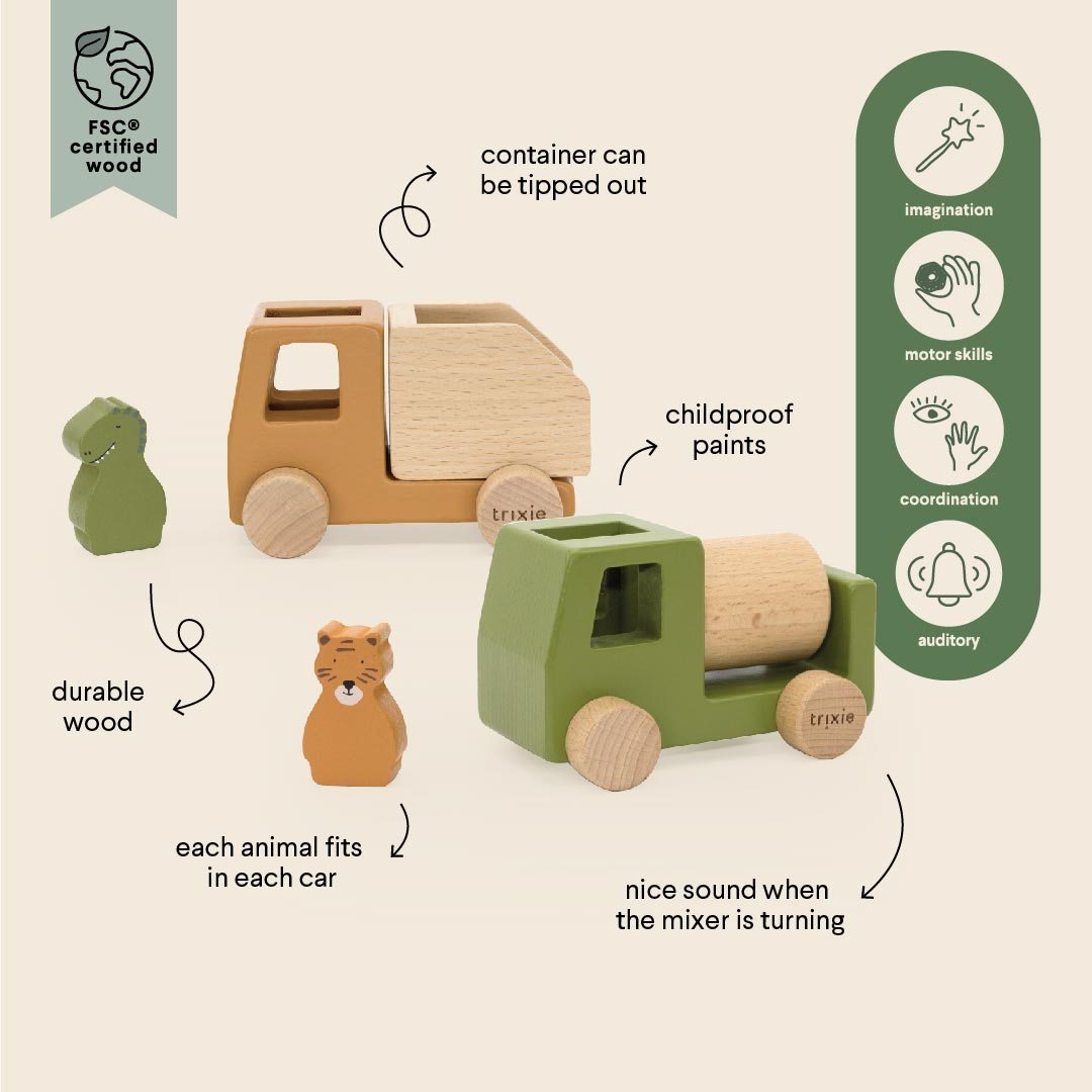 Bauwagen-Set aus Holz mit Tieren